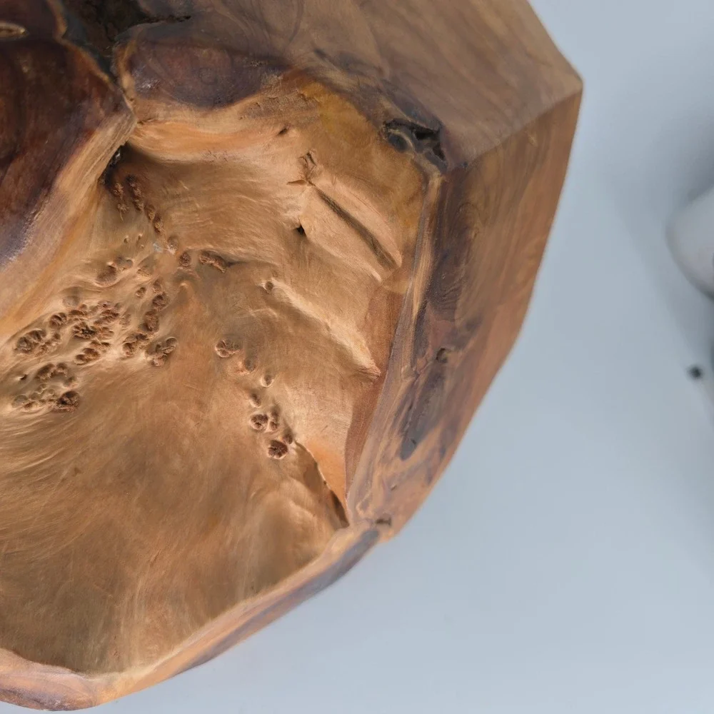 Live Edge Burl Wood Rustic Bowl Handcrafted Organic Turned Wood Art Signed JK